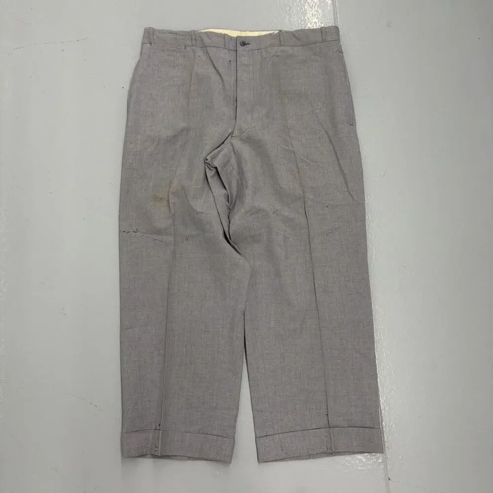 NOS Vintage 50s Grey Wool Wide Leg Buttonfly Trousers 36x27